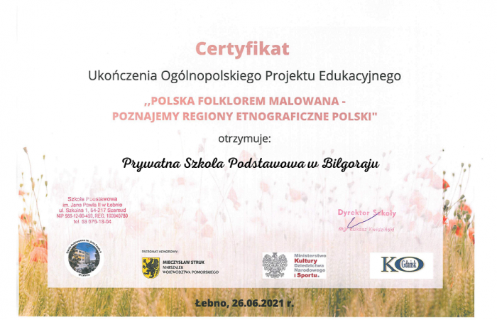 Ogólnopolski Projekt Edukacyjny „POLSKA FOLKLOREM MALOWANA- POZNAJEMY REGIONY ETNOGRAFICZNE POLSKI”